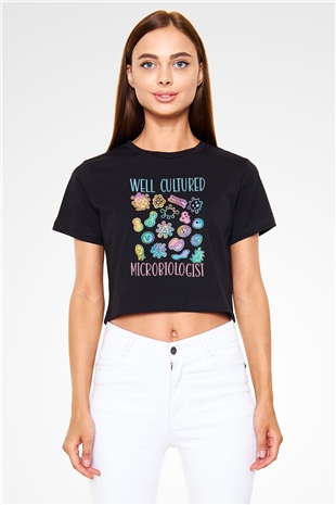 Mikrobiyolog Siyah  Crop Top Tişört