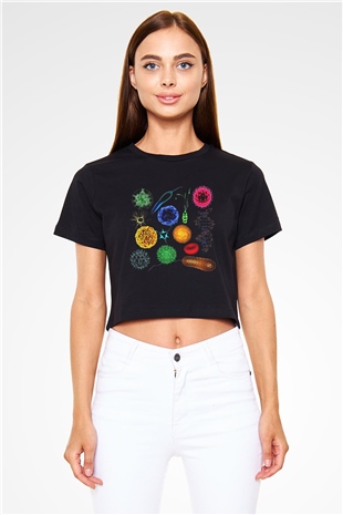Mikrobiyolog Siyah Crop Top Tişört