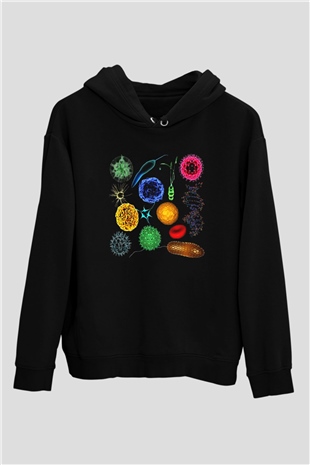 Mikrobiyolog Siyah Unisex Kapşonlu Sweatshirt
