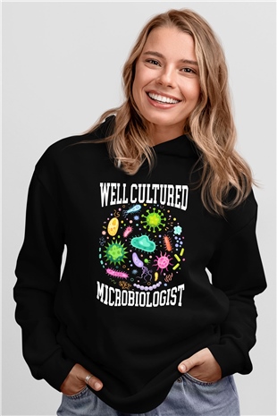 Mikrobiyolog Siyah Unisex Kapüşonlu Sweatshirt