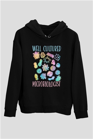 Mikrobiyolog Siyah Unisex Kapüşonlu Sweatshirt