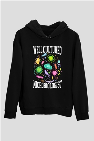 Mikrobiyolog Siyah Unisex Kapüşonlu Sweatshirt