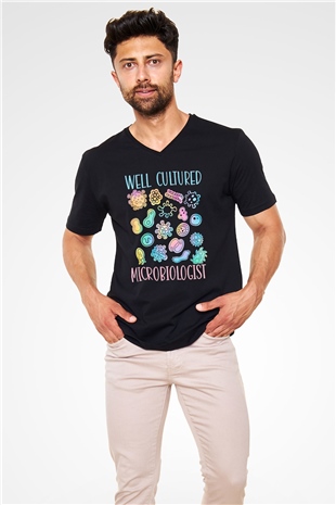 Mikrobiyolog Siyah Unisex V Yaka Tişört