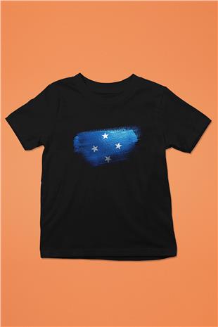 Mikronezya - Micronesia Bayrağı Baskılı Unisex Siyah Çocuk Tişörtü