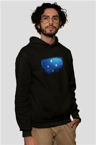 Mikronezya - Micronesia Bayrağı Baskılı Unisex Siyah Kapüşonlu Sweatshirt