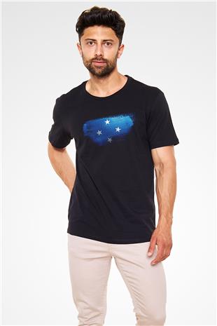 Mikronezya - Micronesia Bayrağı Baskılı Unisex Siyah Tişört