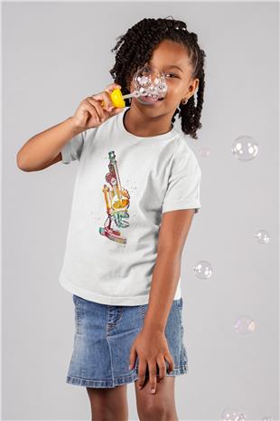Mikroskop Baskılı Unisex Beyaz Çocuk Tişörtü - Tshirt