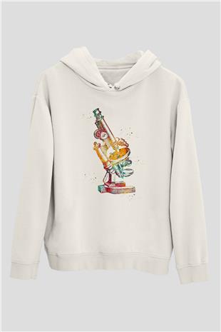 Mikroskop Baskılı Unisex Ekru Hoodie