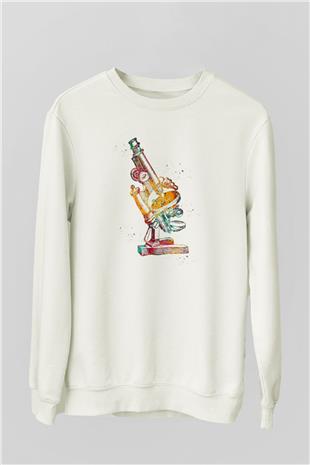 Mikroskop Baskılı Unisex Ekru Sweatshirt
