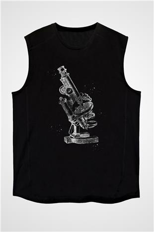 Mikroskop Baskılı Unisex Kolsuz Siyah Tişört - Tshirt