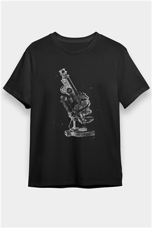 Mikroskop Baskılı Unisex Siyah Tişört - Tshirt