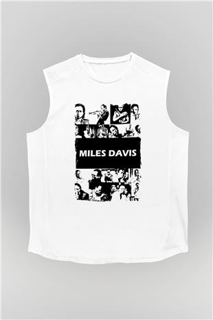 Miles Davis Baskılı Beyaz Unisex Kolsuz Tişört - Tshirt