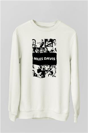 Miles Davis Baskılı Beyaz Unisex Sweatshirt