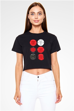 Miles Davis Baskılı Siyah Crop Top Kadın Tişört - Tshirt