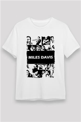 Miles Davis Baskılı Unisex Beyaz Tişört - Tshirt