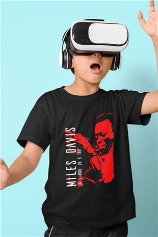 Miles Davis Baskılı Unisex Siyah Çocuk Tişört - Tshirt