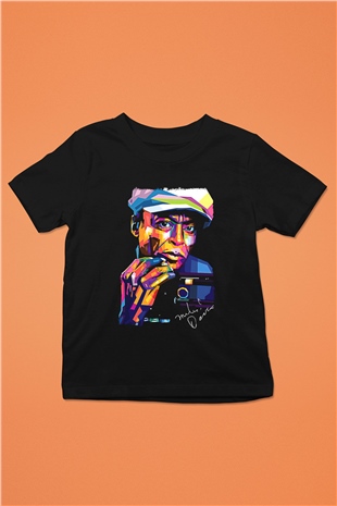 Miles Davis Baskılı Unisex Siyah Çocuk Tişört - Tshirt