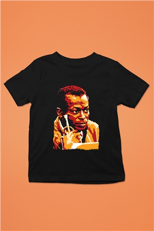 Miles Davis Baskılı Unisex Siyah Çocuk Tişört - Tshirt