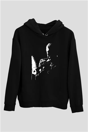 Miles Davis Baskılı Unisex Siyah Kapüşonlu Sweatshirt