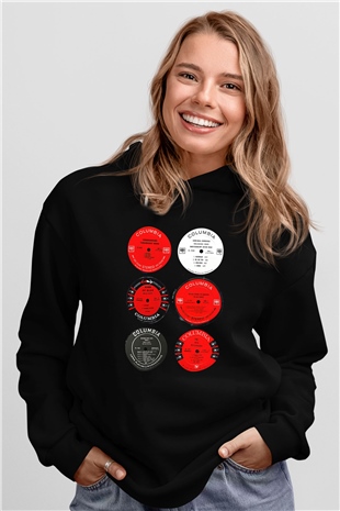 Miles Davis Baskılı Unisex Siyah Kapüşonlu Sweatshirt