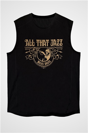 Miles Davis Baskılı Unisex Siyah Kolsuz Tişört - Tshirt