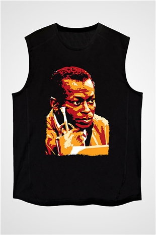 Miles Davis Baskılı Unisex Siyah Kolsuz Tişört - Tshirt
