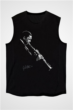 Miles Davis Baskılı Unisex Siyah Kolsuz Tişört - Tshirt