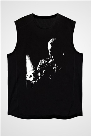 Miles Davis Baskılı Unisex Siyah Kolsuz Tişört - Tshirt