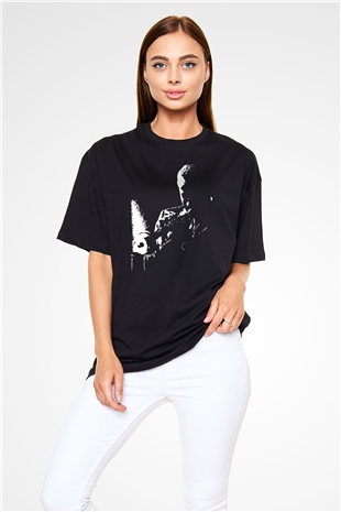 Miles Davis Baskılı Unisex Siyah Oversize Tişört - Tshirt
