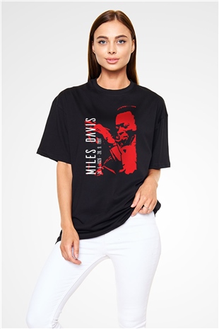 Miles Davis Baskılı Unisex Siyah Oversize Tişört - Tshirt
