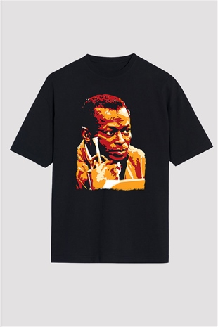 Miles Davis Baskılı Unisex Siyah Oversize Tişört - Tshirt