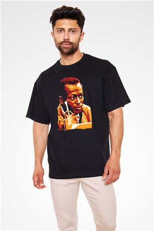 Miles Davis Baskılı Unisex Siyah Oversize Tişört - Tshirt