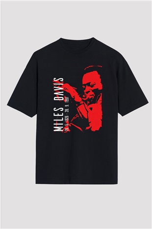Miles Davis Baskılı Unisex Siyah Oversize Tişört - Tshirt