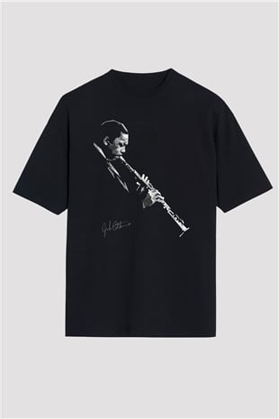 Miles Davis Baskılı Unisex Siyah Oversize Tişört - Tshirt