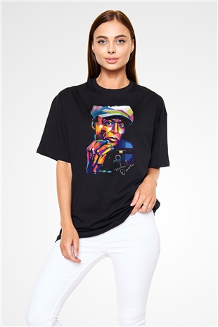 Miles Davis Baskılı Unisex Siyah Oversize Tişört - Tshirt