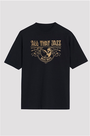 Miles Davis Baskılı Unisex Siyah Oversize Tişört - Tshirt