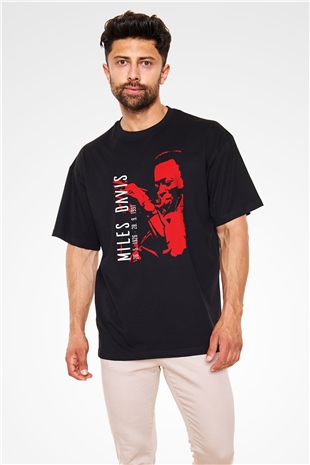 Miles Davis Baskılı Unisex Siyah Oversize Tişört - Tshirt