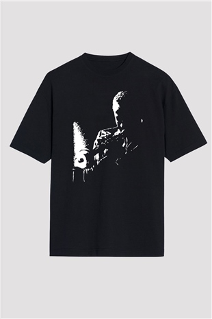 Miles Davis Baskılı Unisex Siyah Oversize Tişört - Tshirt