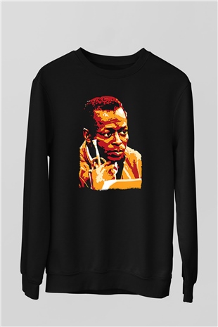 Miles Davis Baskılı Unisex Siyah Sweatshirt