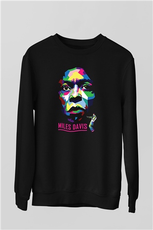 Miles Davis Baskılı Unisex Siyah Sweatshirt