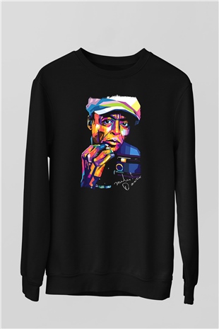 Miles Davis Baskılı Unisex Siyah Sweatshirt