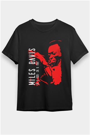 Miles Davis Baskılı Unisex Siyah Tişört - Tshirt