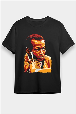 Miles Davis Baskılı Unisex Siyah Tişört - Tshirt