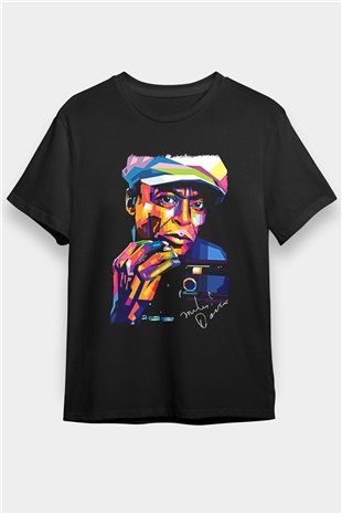 Miles Davis Baskılı Unisex Siyah Tişört - Tshirt