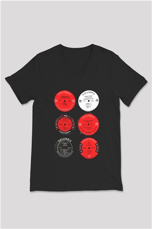 Miles Davis Baskılı Unisex Siyah V Yaka Tişört - Tshirt