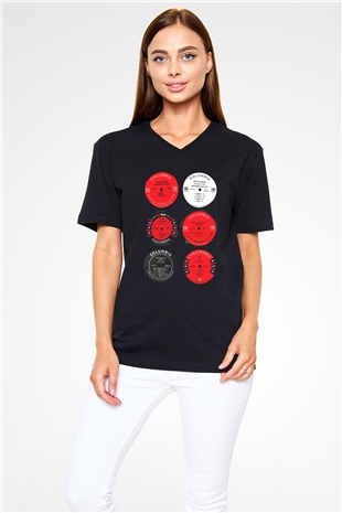 Miles Davis Baskılı Unisex Siyah V Yaka Tişört - Tshirt