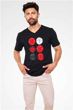 Miles Davis Baskılı Unisex Siyah V Yaka Tişört - Tshirt