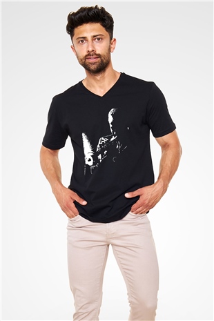 Miles Davis Baskılı Unisex Siyah V Yaka Tişört - Tshirt