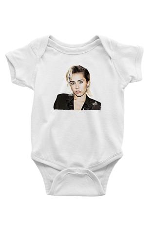 Miley Cyrus Baskılı Beyaz Unisex Bebek Body - Zıbın