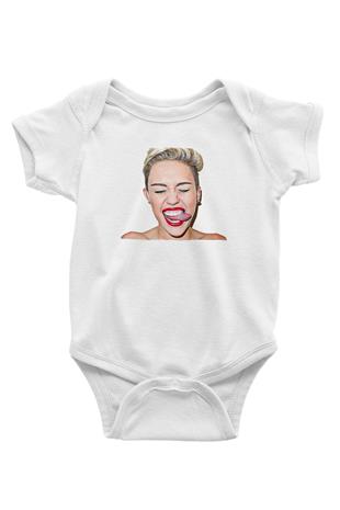 Miley Cyrus Baskılı Beyaz Unisex Bebek Body - Zıbın